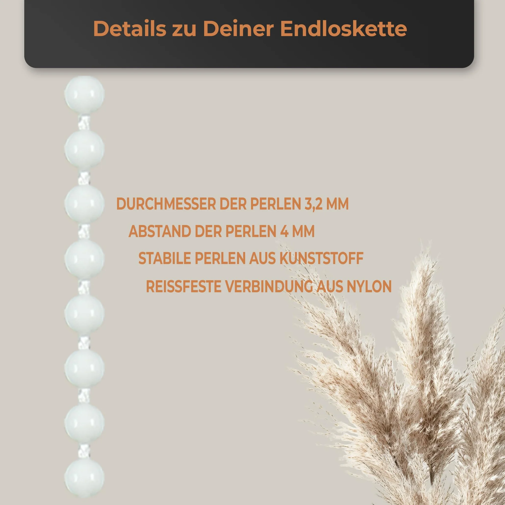 Łańcuch do rolet z łańcuszkiem, zapasowy łańcuch obsługowy, długość obsługi: 160 cm, kolor: biały, 3,2 x 4 mm, łańcuszek do żaluzji, rolety rzymskiej, zasłony lamelowej, podwójnej