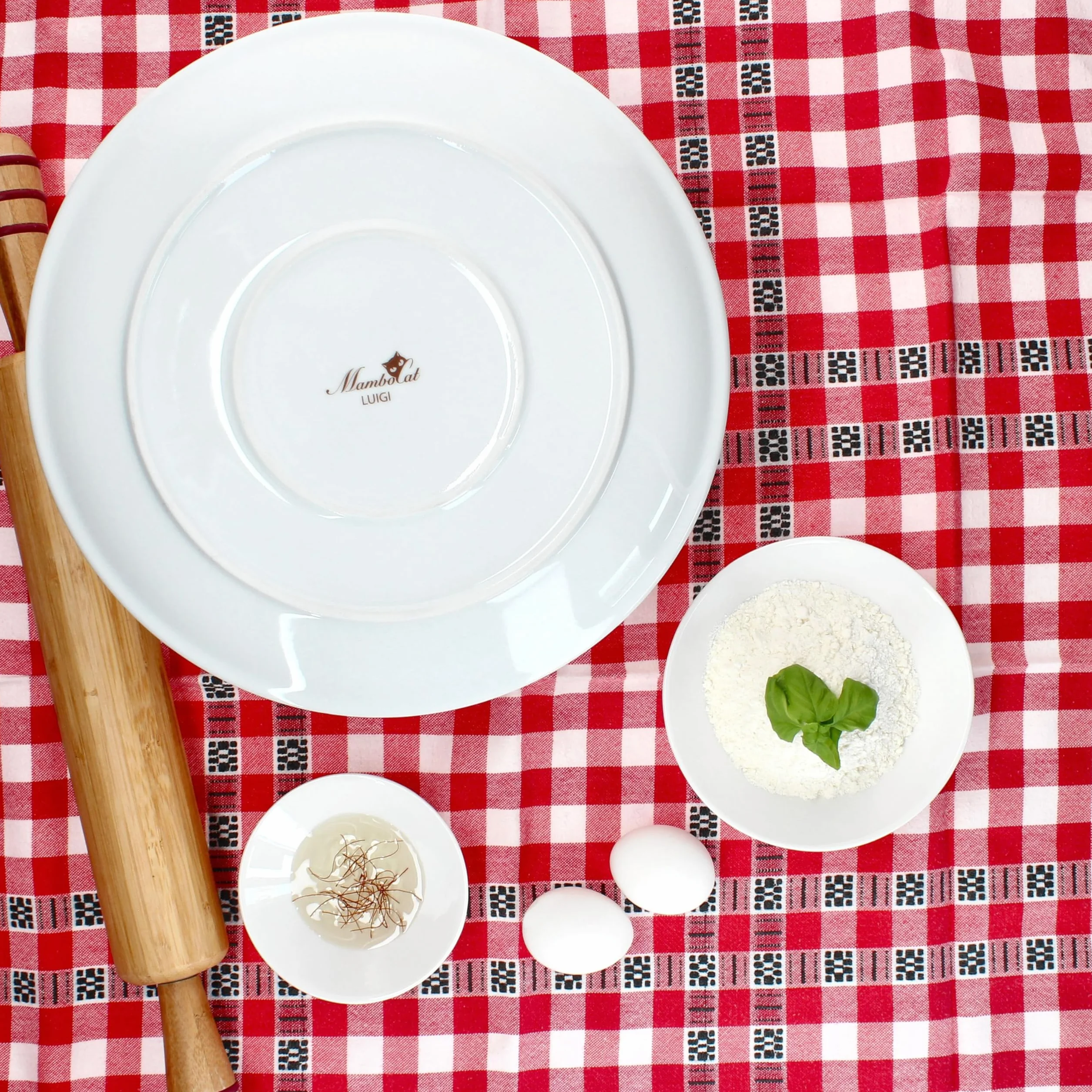 MamboCat Luigi 6-częściowy zestaw talerz do pizzy I Ø 30,5 cm I dla 6 osób I białe duże talerze z porcelany z motywem pieczywa pizzy I do pizzy lub do przyrządzania