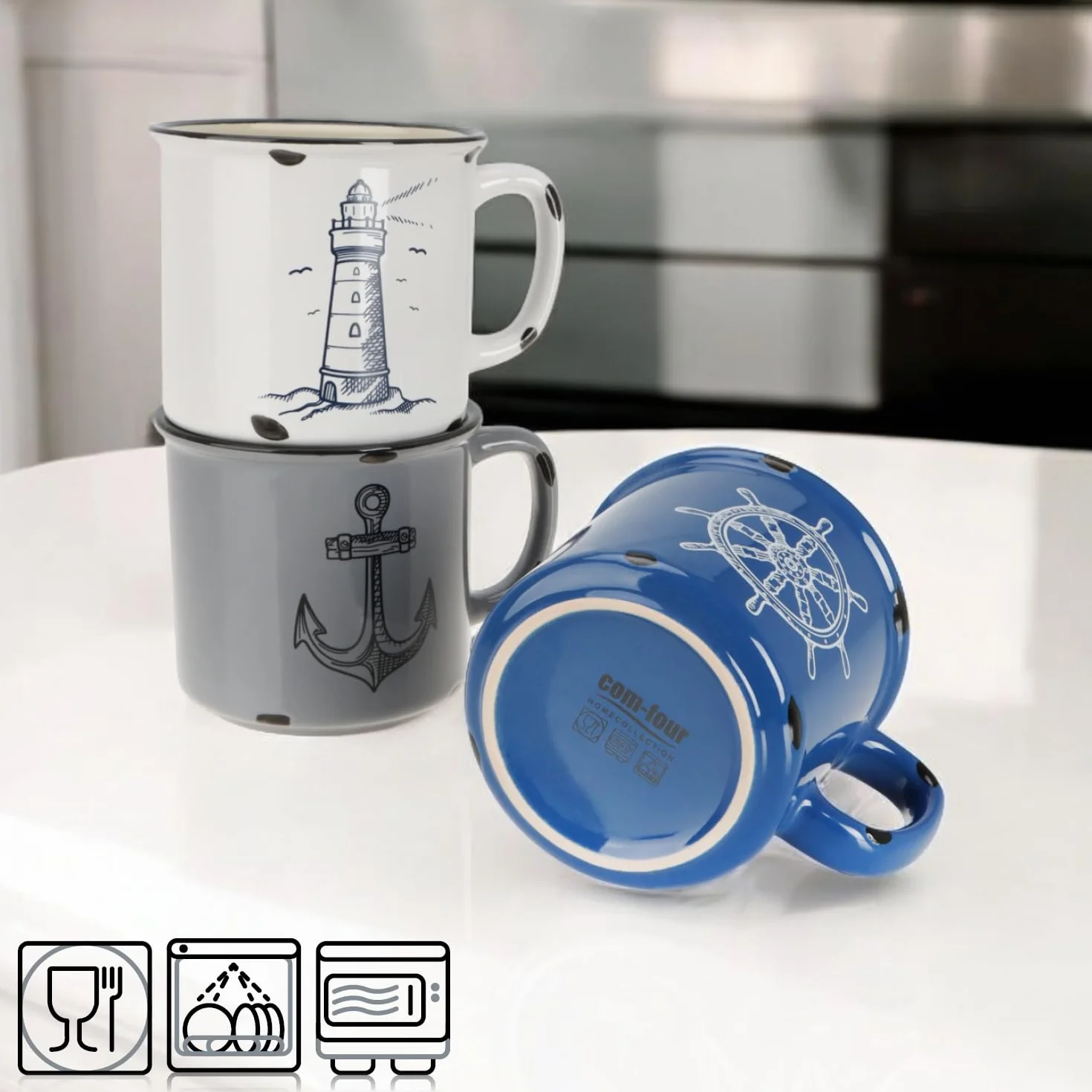 Porcelanowy kubek do kawy XXL 500 ml 3 sztuki biały niebieski szary