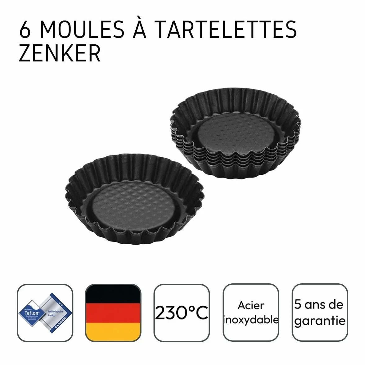Zenker Mini foremki do tarty, stal nierdzewna, czarne/metaliczne, średnica 10,5 cm, zestaw 6 szt