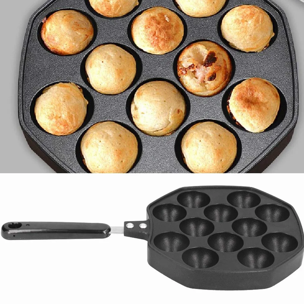 12 wgłębień nieprzywierająca blacha do pieczenia patelnia Takoyaki, domowa elektryczna aluminiowa patelnia Takoyaki, ośmiornica, kulki do jajek, ptysie do pieczenia, domowe narzędzia kuchenne