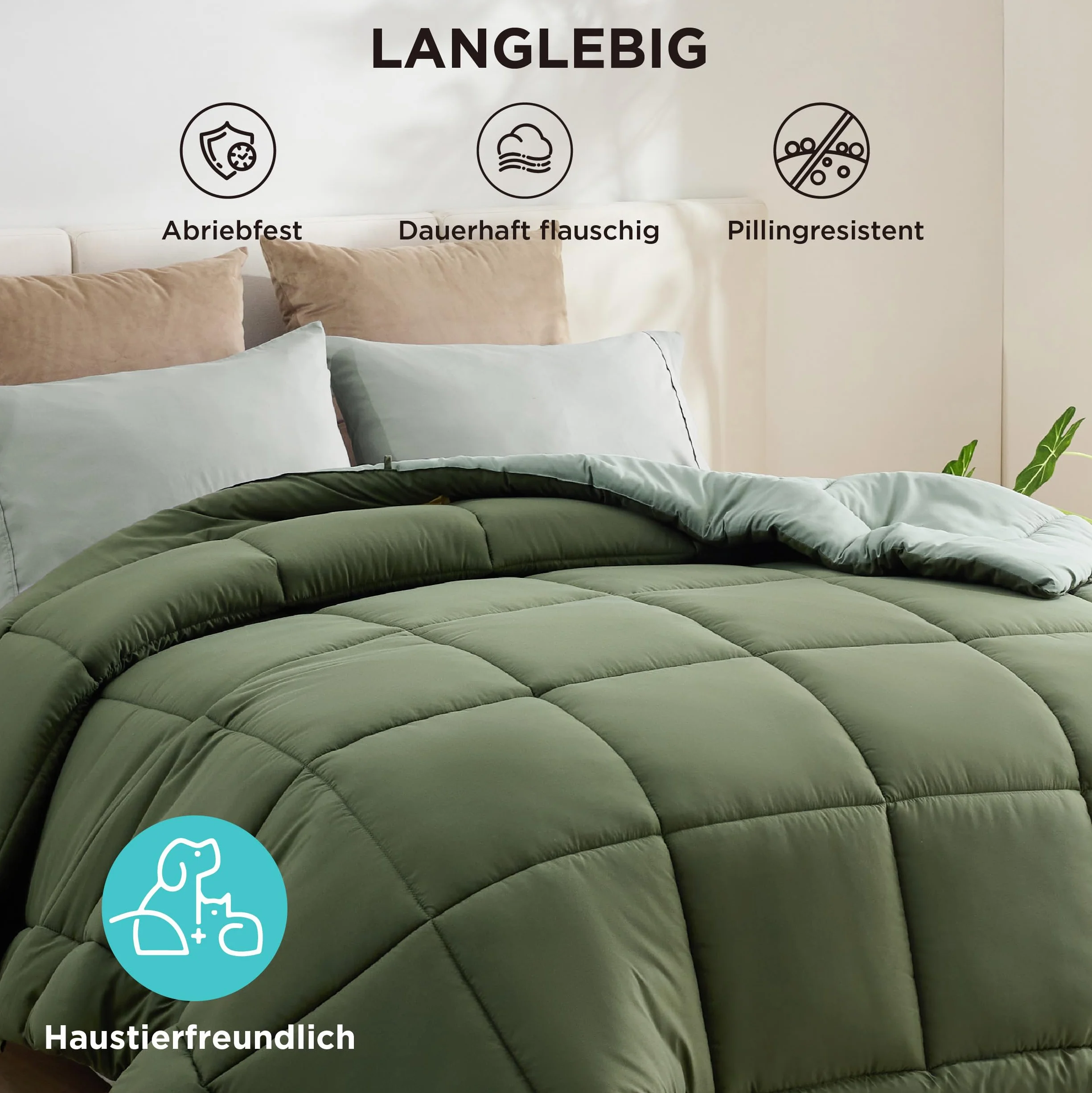 BEDSURE Kołdra pikowana, 200 x 200, całoroczna, Steppdecke - kołdra bez obicia 200x200cm, gramatura 300 g/m², na 4 pory roku, dwustronna, brązowo-zielona/lodowoniebieska, miękka, ciepła, nadaje się