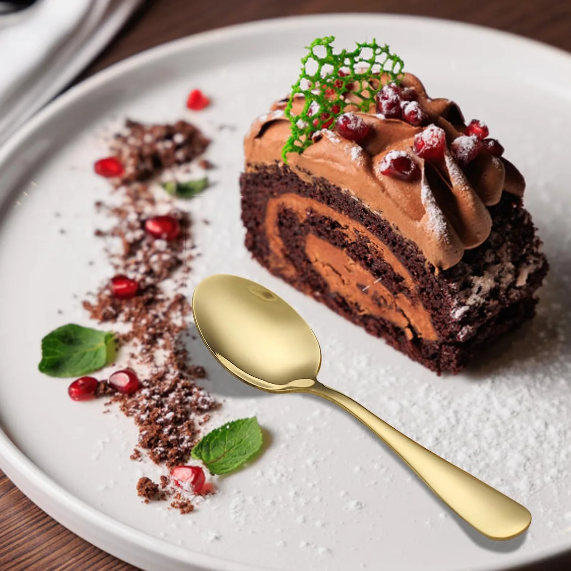 Zestaw 12 złotych łyżeczek deserowych ze stali nierdzewnej, łyżeczki do kawy, łyżeczki do mieszania, latte do domu, restauracji, hotelu, na wesele, wydarzenie, imprezy