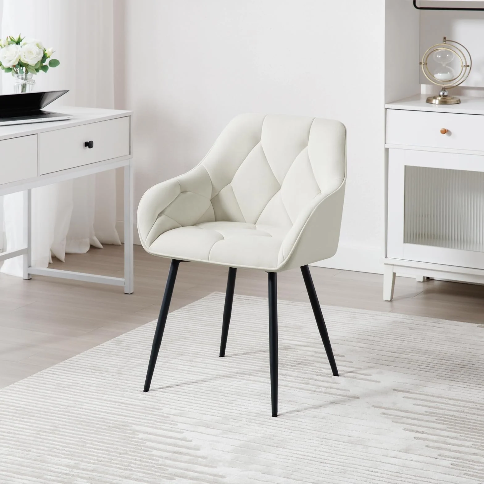 WOLTU 6 x krzesło do jadalni, kuchni, krzesło do jadalni, salonu, ergonomiczny fotel, krzesło z podłokietnikami, krzesło tapicerowane, siedzisko z aksamitu, metalowe nogi, kremowe, EZS02cm-6
