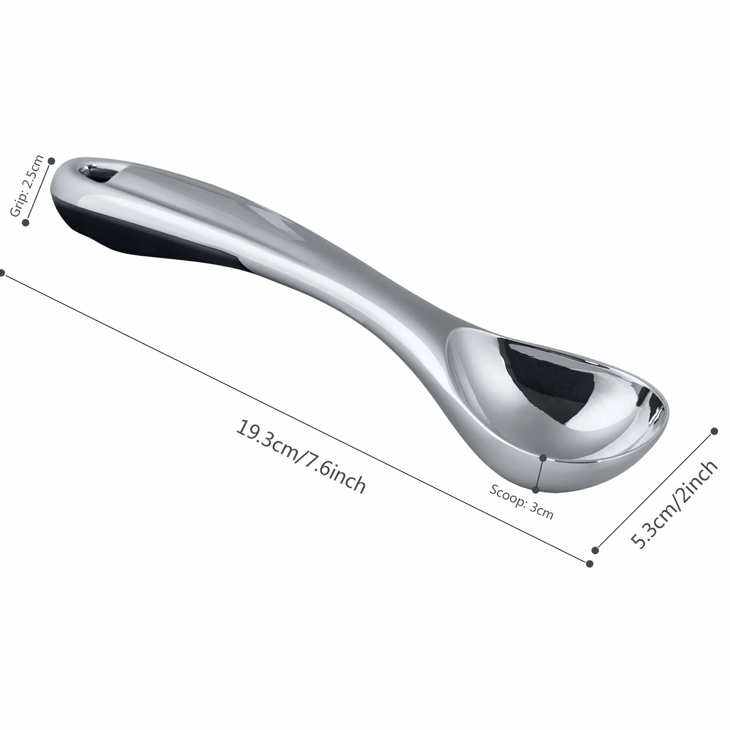 Love-KANKEI Gałkownica do lodów łyżka do lodów łyżka z gumowym uchwytem stop cynku nieprzywierająca, długość 19 cm średnica 5 cm (czarna)