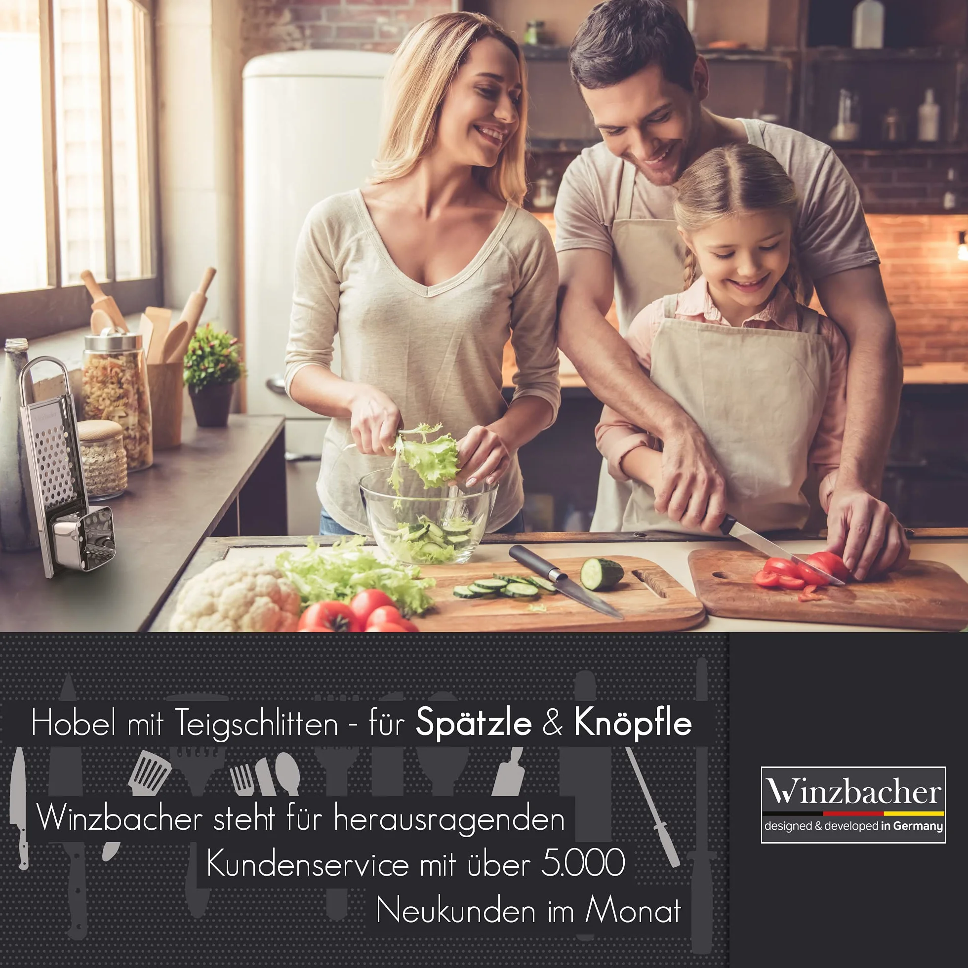 Winzbacher Szpatułka ze stali nierdzewnej z saniami do ciasta [garnek Ø 16-30 cm] nadaje się do mycia w zmywarce | nierdzewna | tarka do szpeclera, sitko do szpecli, prasa do szpecli i guzików