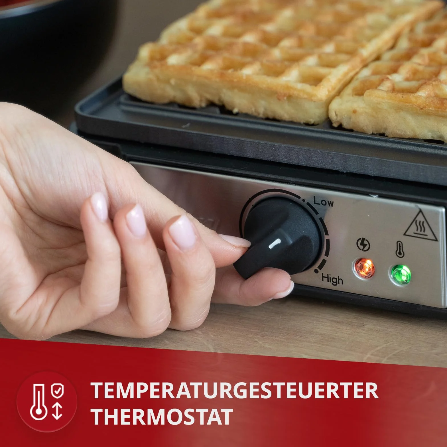 MPM - MGO13 - Gofrownica do jednoczesnego przygotowania dwóch gofrów – Duże puszyste wypieki – Płyty z powłoką nieprzywierającą - Termostat - 1400 W – Kolor czarny