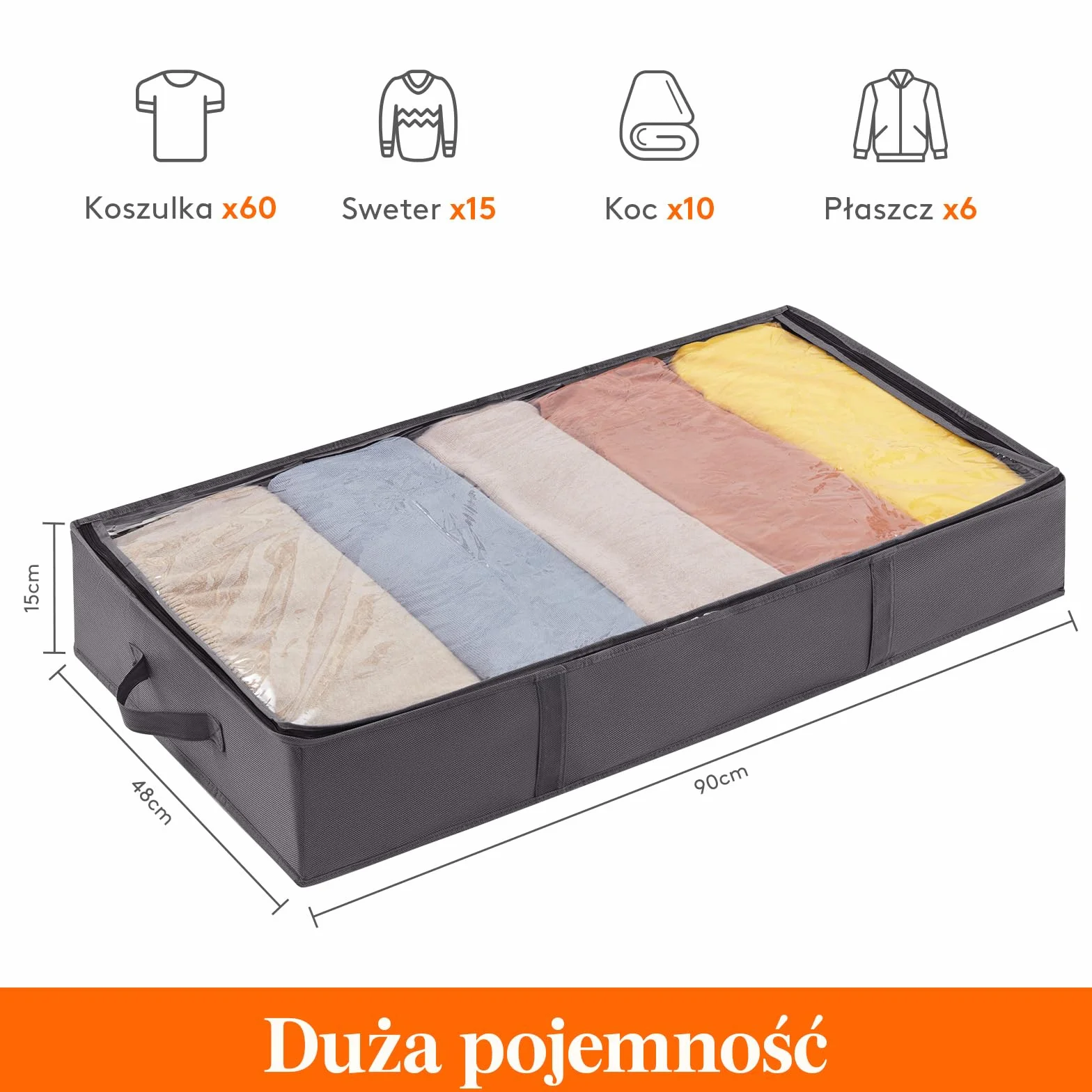 Lifewit Torba do Przechowywania pod Łóżko z 4 Wzmocnionymi Uchwytymi, Duży Pojemnik na Ubrania Składany, Organizer do Przechowywania Ubrań, Pościeli i Butów, Szary, 90 x 48 x 15 cm, 65L, 4-Pack