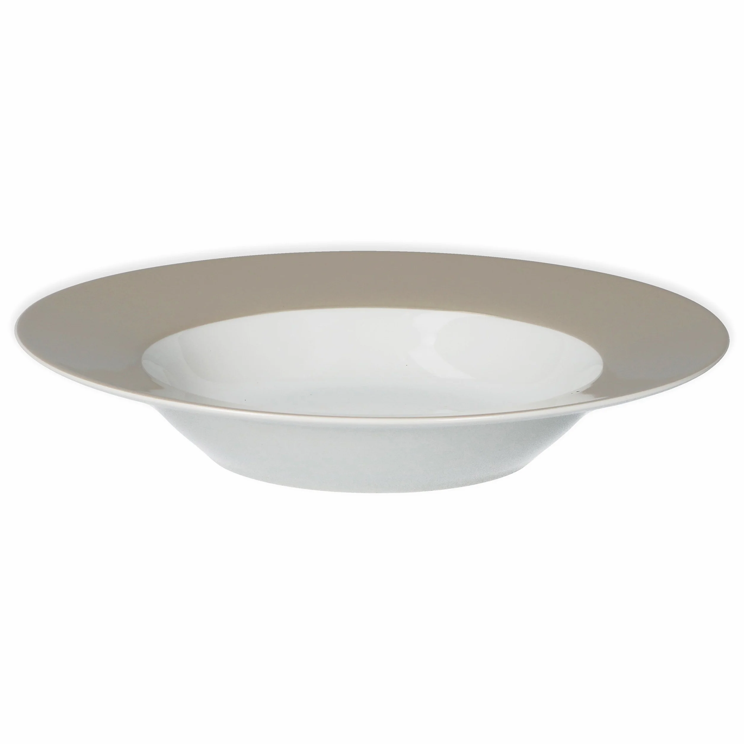Van Well Vario 6-Częściowy Zestaw Talerzy - Serwis dla 6 Osób - Głębokie Talerze do Zupy i Makaronu 21,5 cm - Porcelanowy Zestaw Białych z Beżową Krawędzią - Talerze do Sałatek