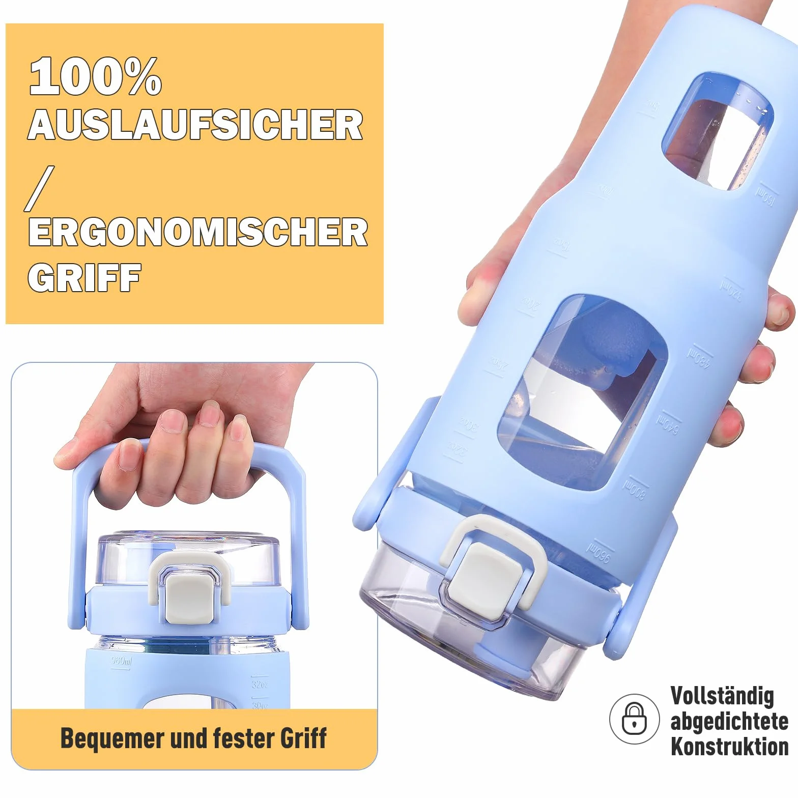 Butelka szklana HYDRAGLAZIC 960 ml z słomką