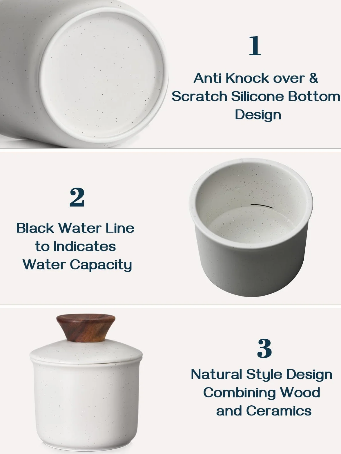 DOWAN New Bone China Maselniczka z pokrywką, 185 ml francuski pojemnik na masło, chłodzony wodą z linią wodną, masło do świeżego i miękkiego masła, waniliowy biały