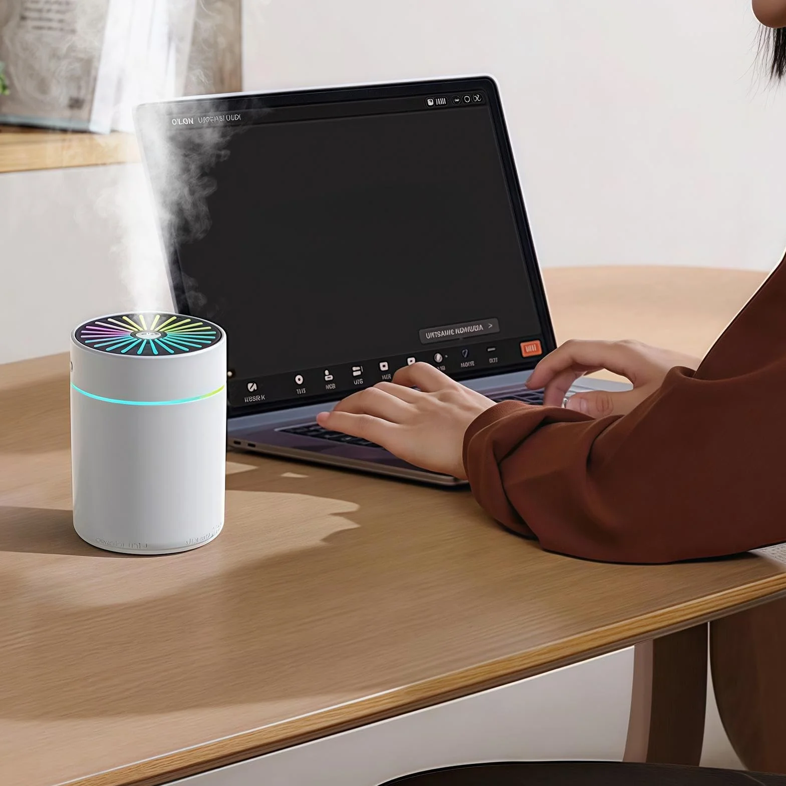 Nawilżacz biurkowy, 0,5 l mały nawilżacz i oczyszczacz roślin, ABS, PP timer automatycznego wyłączania, filtrowany rozpylacz, idealny do żłobka, dzieci, hotelu, podróży i użytku w łazience, 6,7 x 6,7