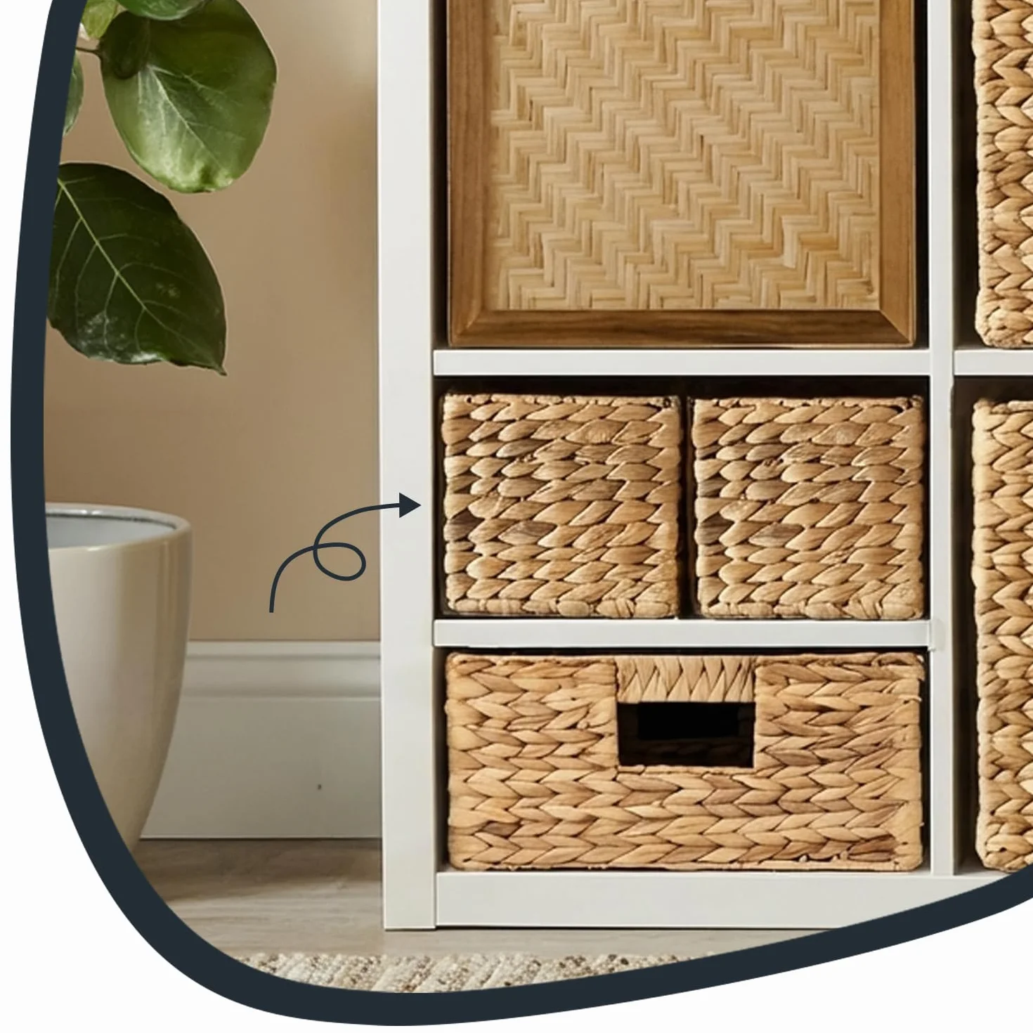 HMF Kosz do przechowywania kompatybilny z półkostką KALLAX, tkany kosz z hiacyntu wodnego do łazienki, kuchni i salonu, zestaw 2 szt., 38 x 15 x 14 cm, naturalny