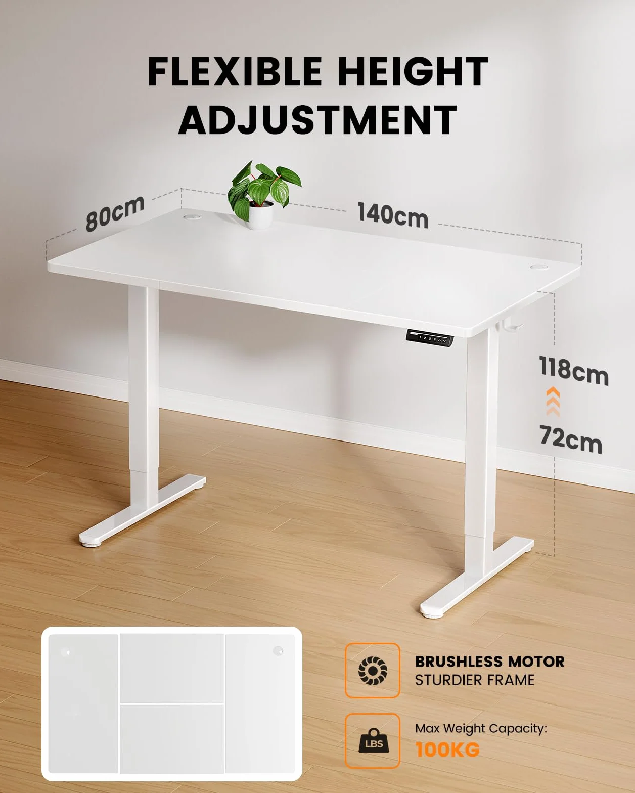 ErGear Elektryczne Biurko z Regulacją Wysokości 140 x 80 cm 100 kg Bezszczotkowy Silnik Cicha Praca Metalowa Rama