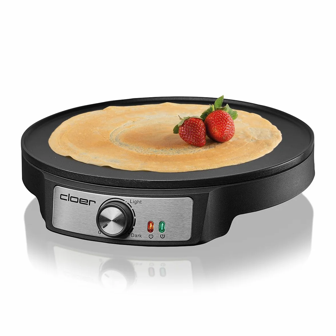Cloer 6620 Urządzenie do Robienia Naleśników, do Słodkich Lub Pikantnych, o Średnicy 29 cm, 1200 W, Powłoka Zapobiegająca Przywieraniu, w Zestawie z Rozdzielaczem Ciasta z Drewna i Łopatką