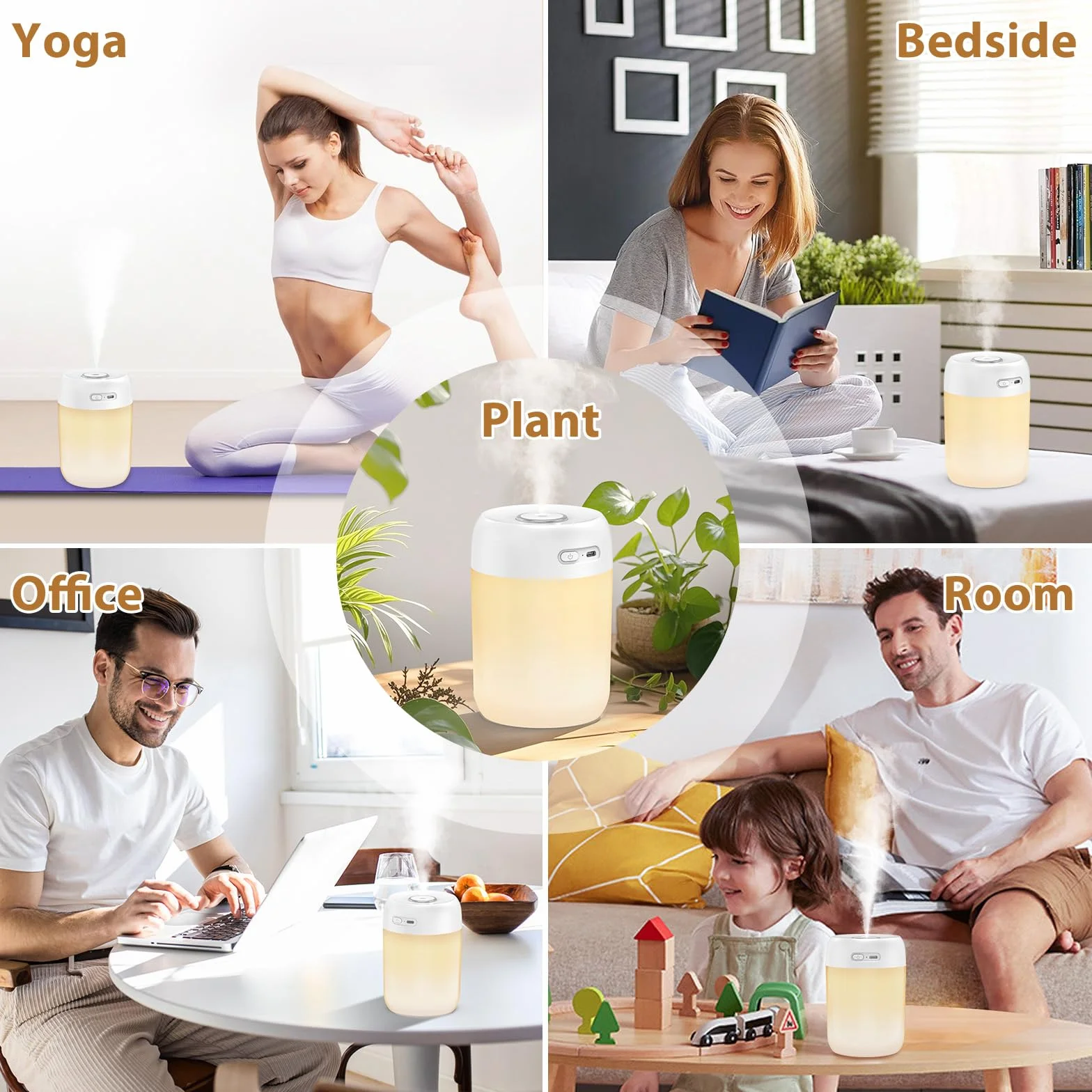 Kissleaf Mini nawilżacz, 650 ml, biały, plastik, sypialnia, instrukcja obsługi, 15H, cichy, ciepłe światło