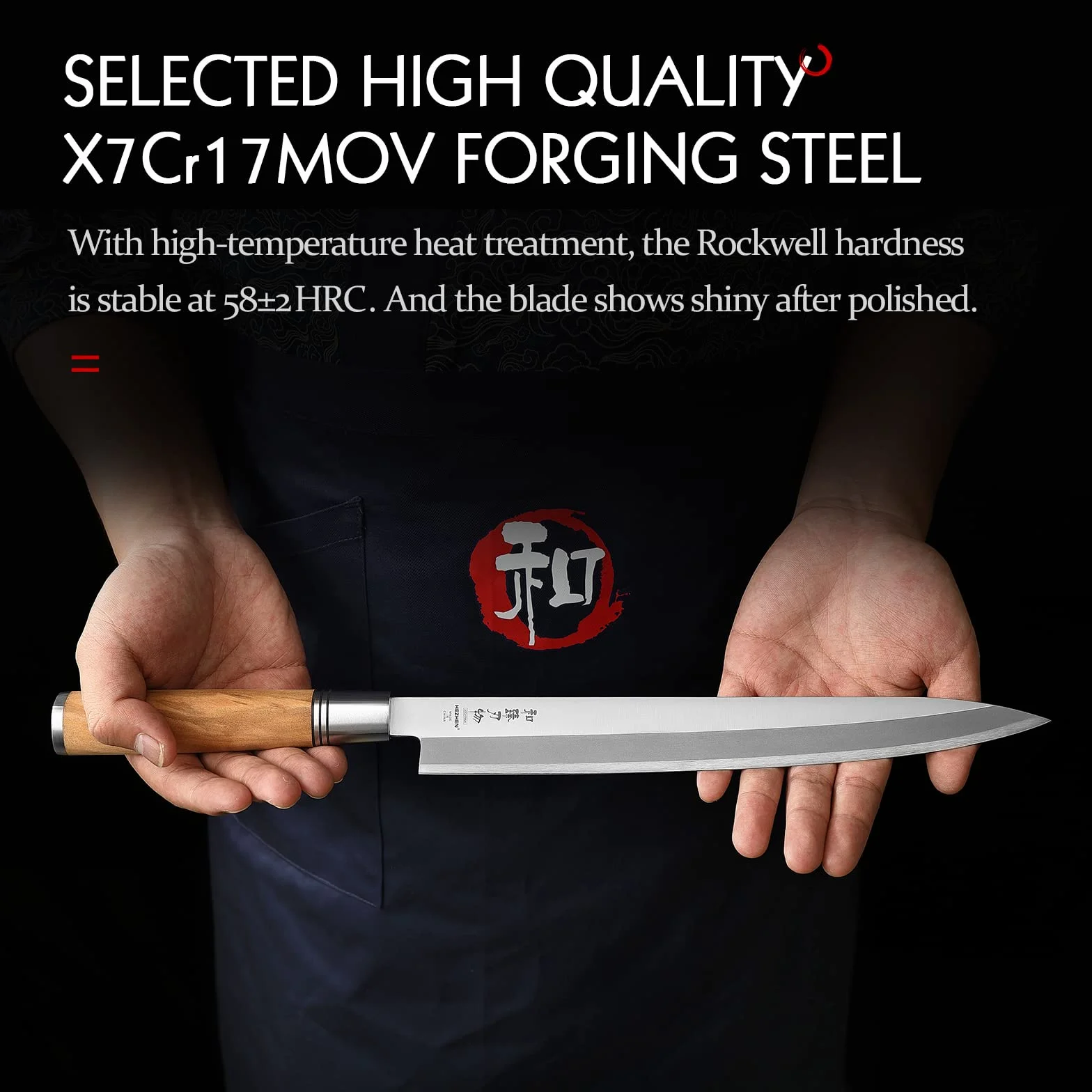 HEZHEN Nóż Sashimi 300 mm, kuta stal nóż do sushi Yanagiba, drewniany uchwyt, walizka na noże