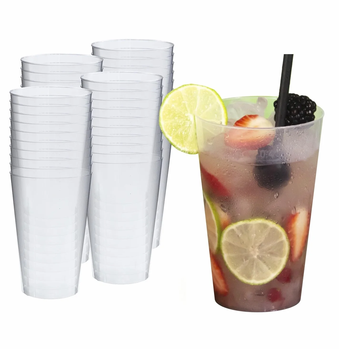 Kubki do picia z twardego plastiku, przezroczyste, 400 ml, 40 sztuk + 4 dodatkowe kubki (1 opakowanie)