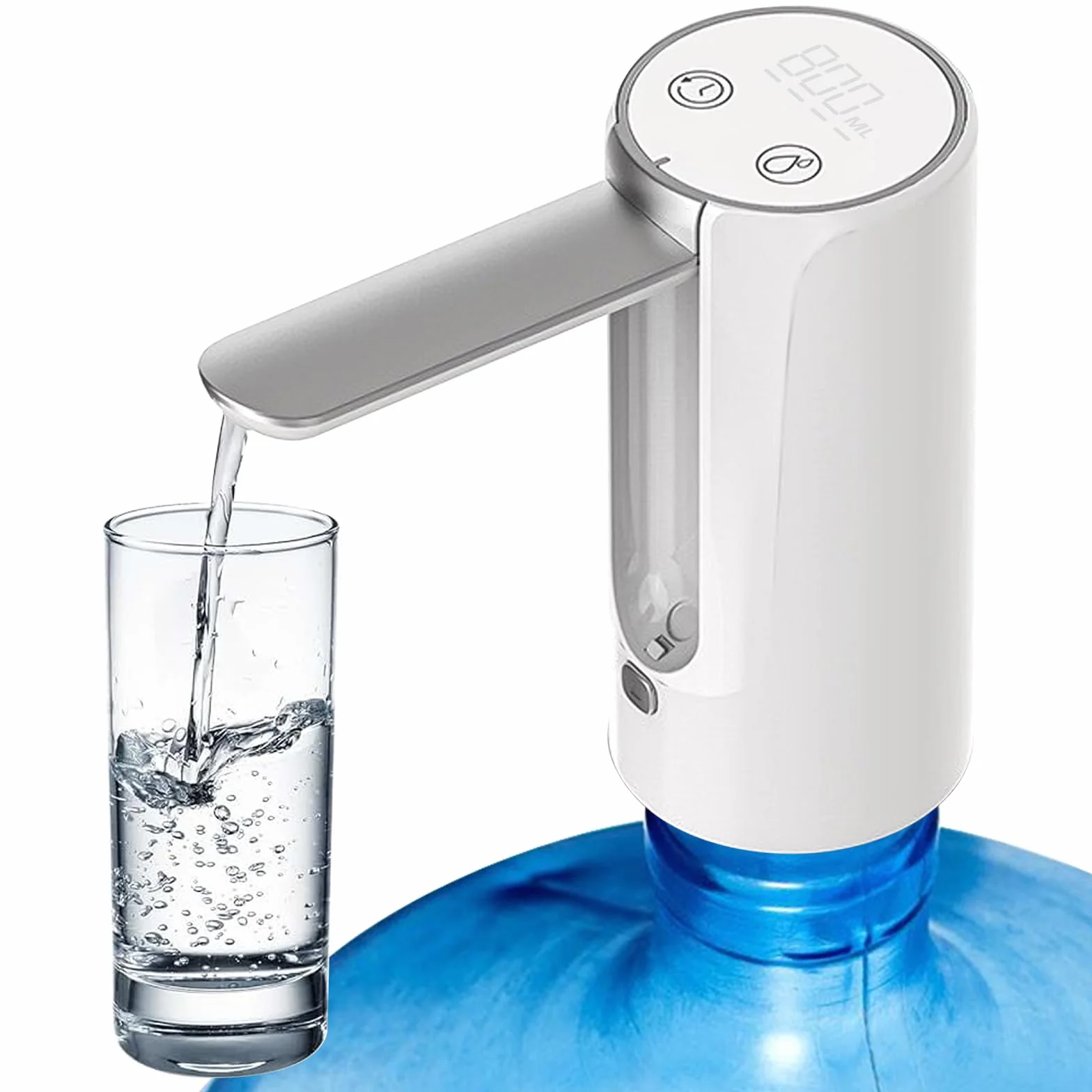 Pompka do butelek na wodę, 3 poziomy, ilościowy, elektryczny dozownik wody, automatyczna pompa do wody pitnej, przenośny, składany, pompa USB do butelki z wodą, na kemping, do domu (biała)
