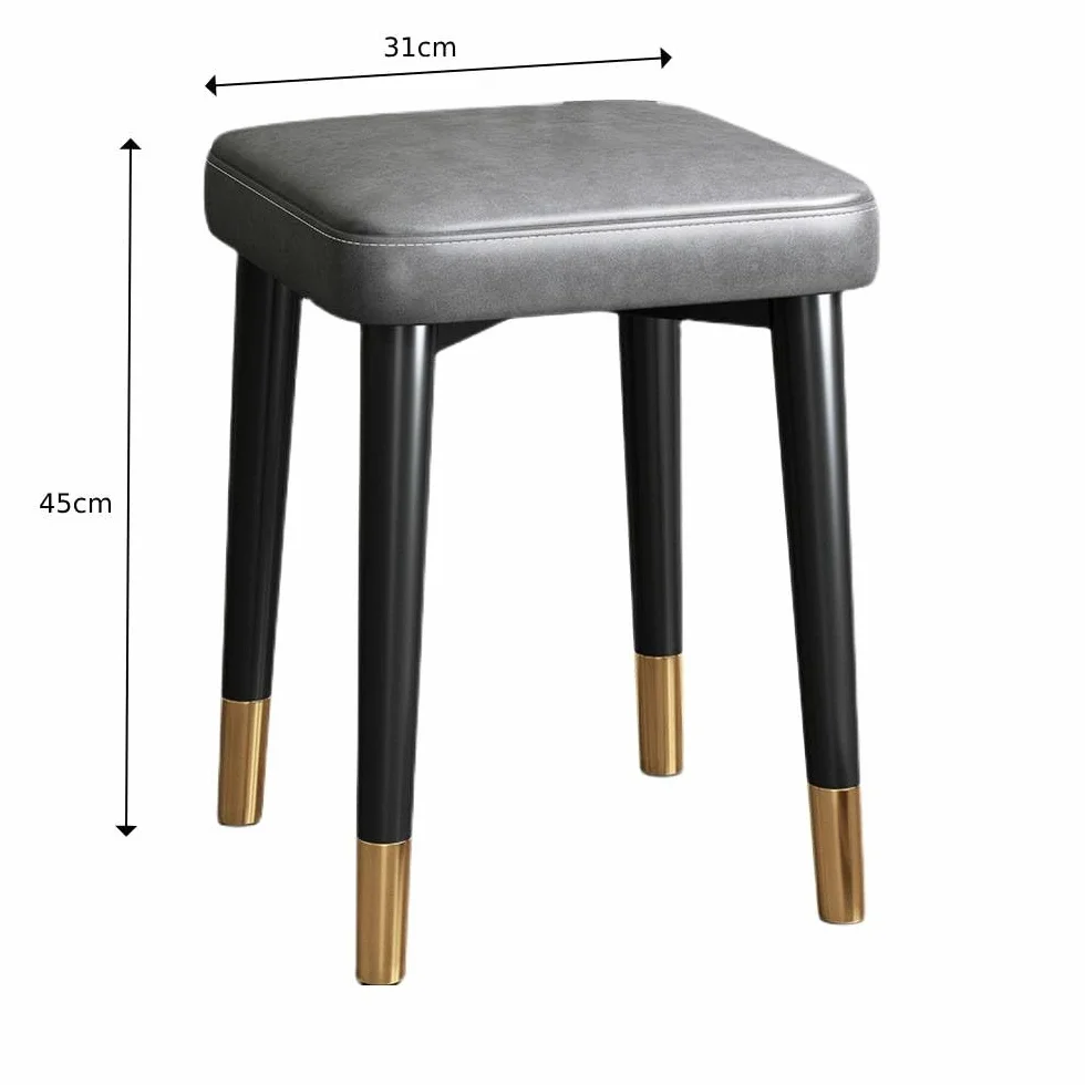 Balama Taboret metalowy, czarny, szary i złoty, możliwość układania w stos, tapicerowany, 45 x 31 x 31 cm, z regulowanym ślizgaczem podłogowym i wytrzymałą sztuczną skórą