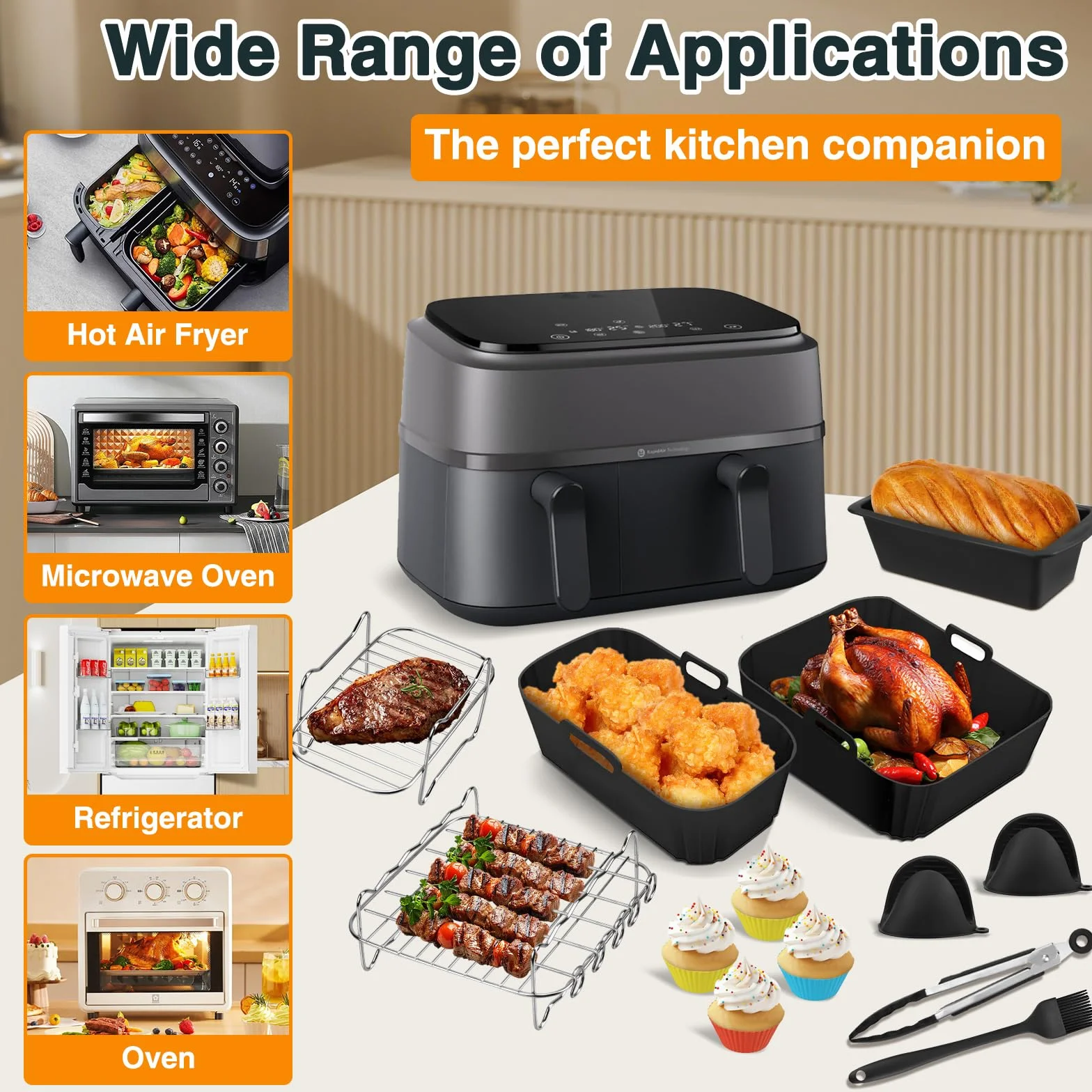 Zestaw 28 akcesoriów do frytkownicy na gorące powietrze, do Philips Dual Basket Airfryer 3000/5000 (6 l/3 l), TefalDual Easy 5,2 l/3,1 l, silikonowe formy do frytkownicy na gorące powietrze, ruszt do