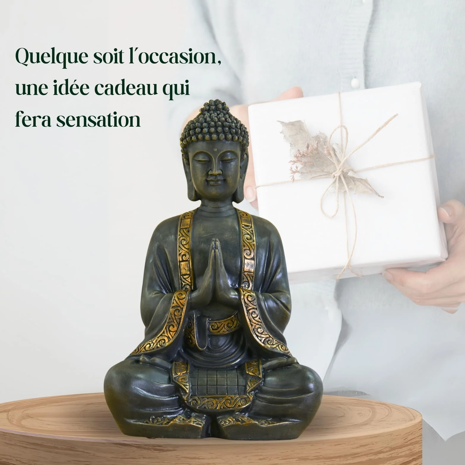 Zen'Light - duży posąg Zen Buddy o wymiarach 40 cm - doskonałe wykończenie, farba z efektem patyny, żywica - piękny przedmiot dekoracyjny i Feng Shui do domu