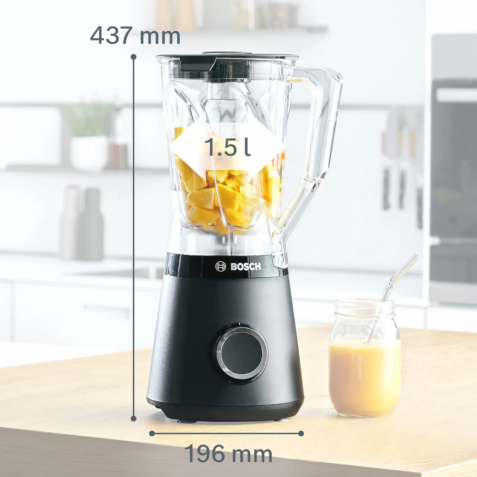 Bosch VitaPower Serie 4 Blender Kielichowy, długa żywotność, wytrzymała konstrukcja, łatwy w czyszczeniu, moc silnika 1200 W, kolor czarny MMB6141B