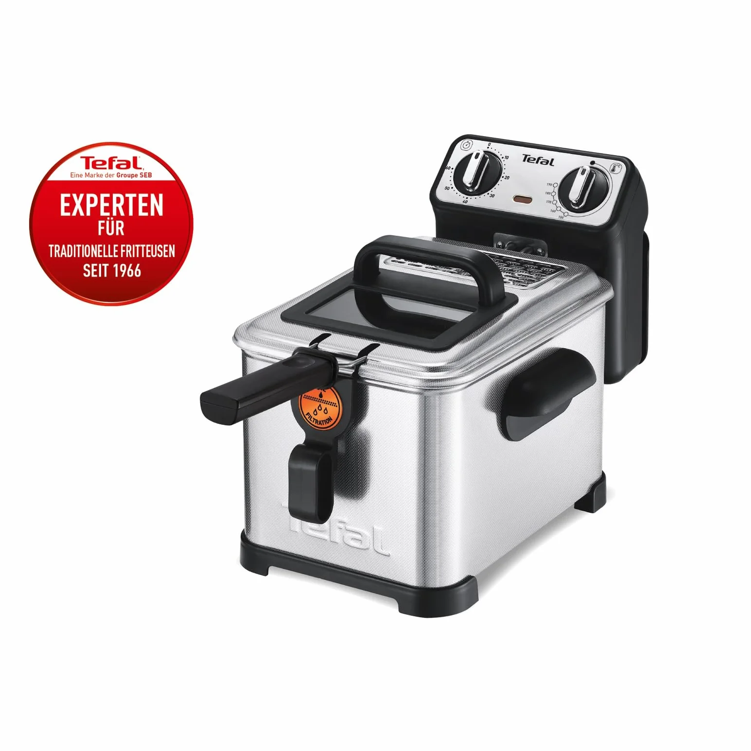 Tefal FR5101 Filtra Pro Inox & Design | 3,0 l | frytkownica premium | 2300 W | półprofesjonalna frytkownica z olejem | system Clean-Oil | izolacja cieplna | Termostat | Timer | stal nierdzewna/czarna