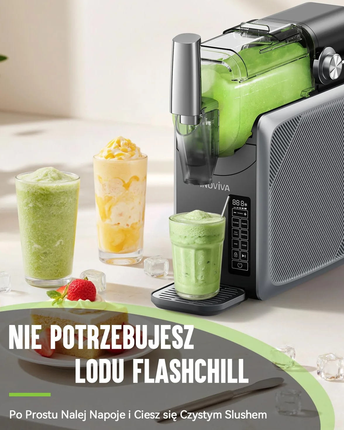 INOVIVA Slushie Machine, 2 l, No Ice Needed, samoczyszcząca, 5 wstępnie ustawionych programów, mrożone lody kruszone, margarity, frappé i koktajle mleczne (wersja S1.2)