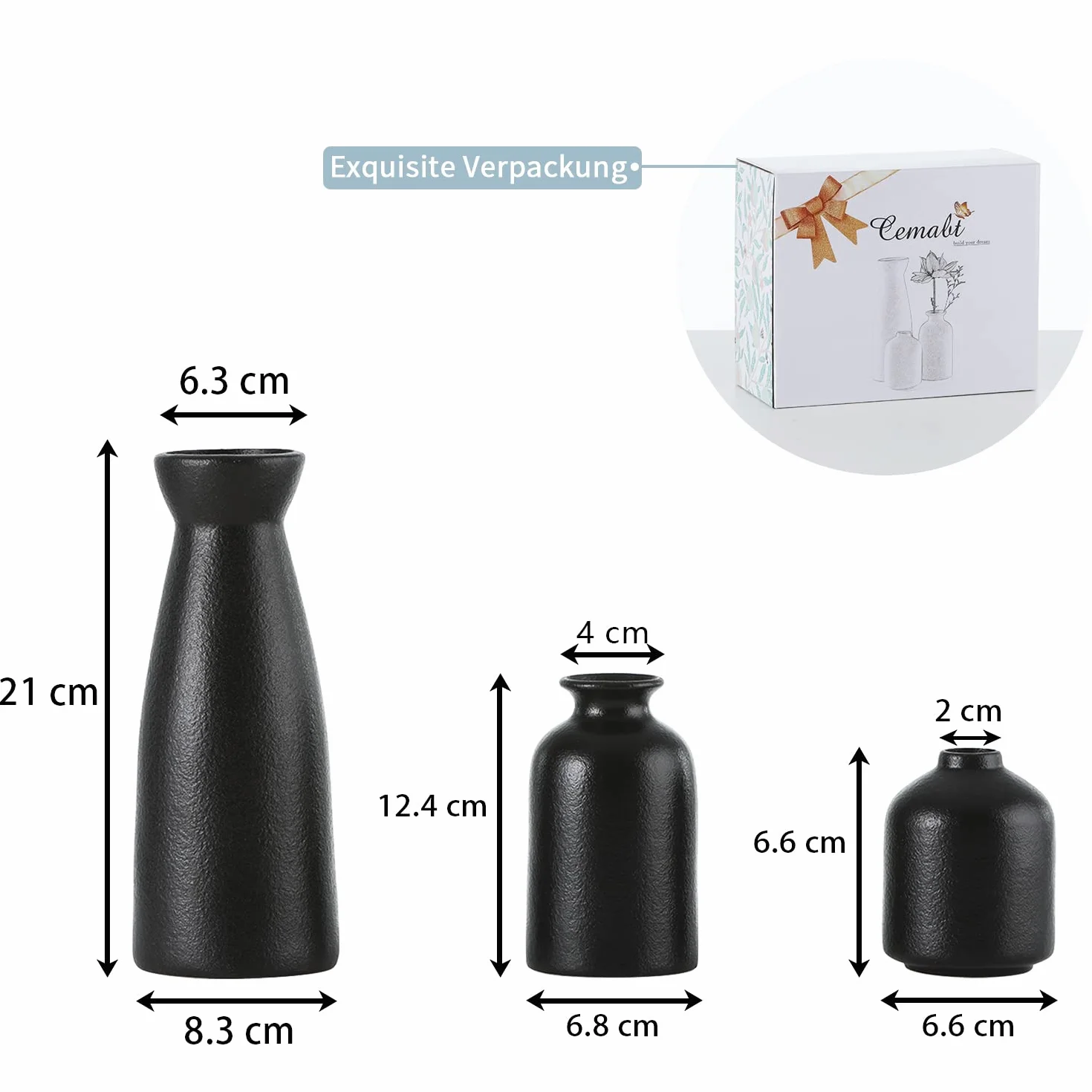 CEMABT Ceramiczne Wazon Zestaw 3 Małych Wazonów na Kwiaty Dekoracja Domu