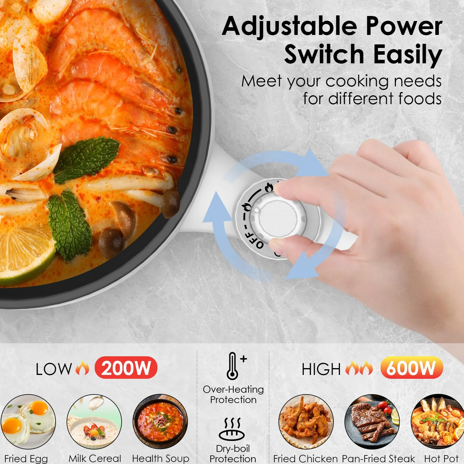 Audecookelektryczny Hot Pot z parowarem, 1,7 l/20 cm, wielofunkcyjna kuchenna patelnia, nieprzywierająca, mini patelnia do akademika