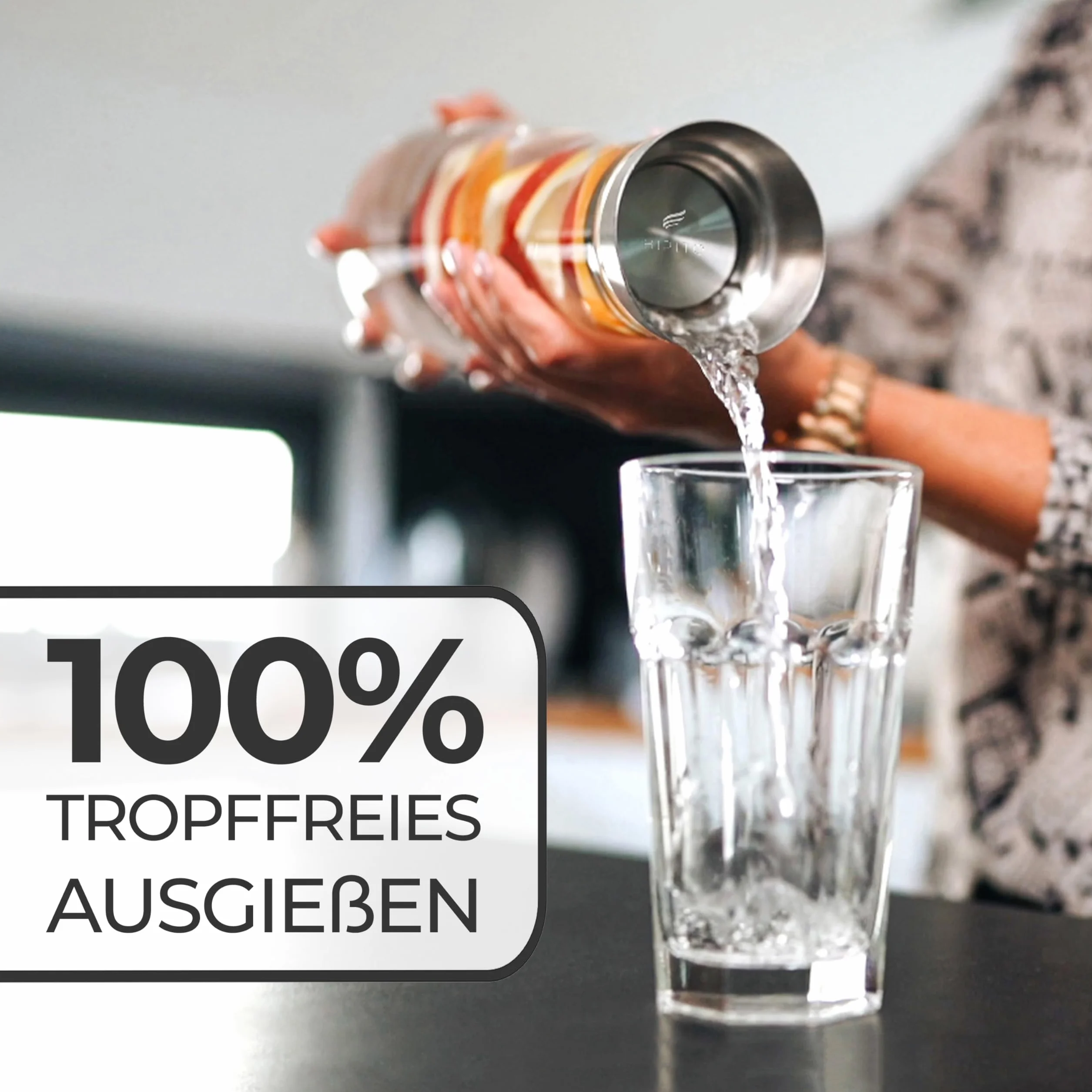 Laura szklana karafka na wodę 1,0 l - Premium karafka na wodę z pokrywką ze stali nierdzewnej - karafka na wodę z wkładem na owoce z odpornego na wysokie temperatury szkła borokrzemowego