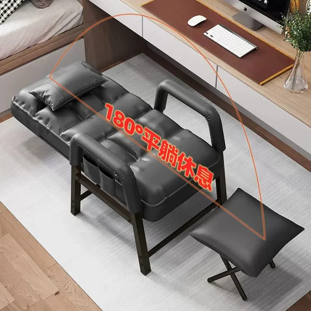 Ergonomiczne skórzane krzesło akcentujące z regulowanym oparciem i otomaną rozkładaną sofą z wysokim oparciem, wygodny gruby wyściełany fotel, kolor neronowy, idealny do salonu i biura