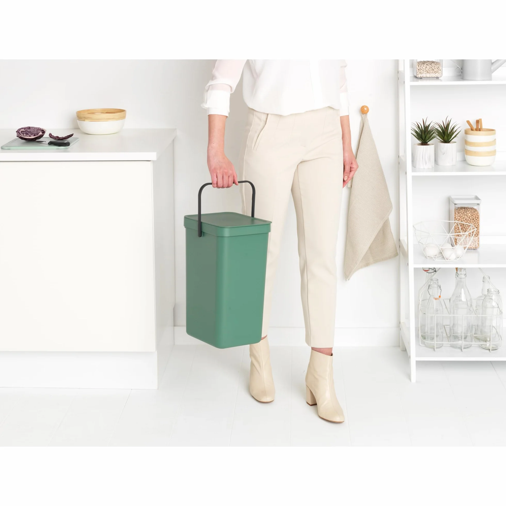 Brabantia Sort & Go Kosz na Śmieci 16 l Zieleń Jodłowa z Uchwytem i Pokrywą Stay Open