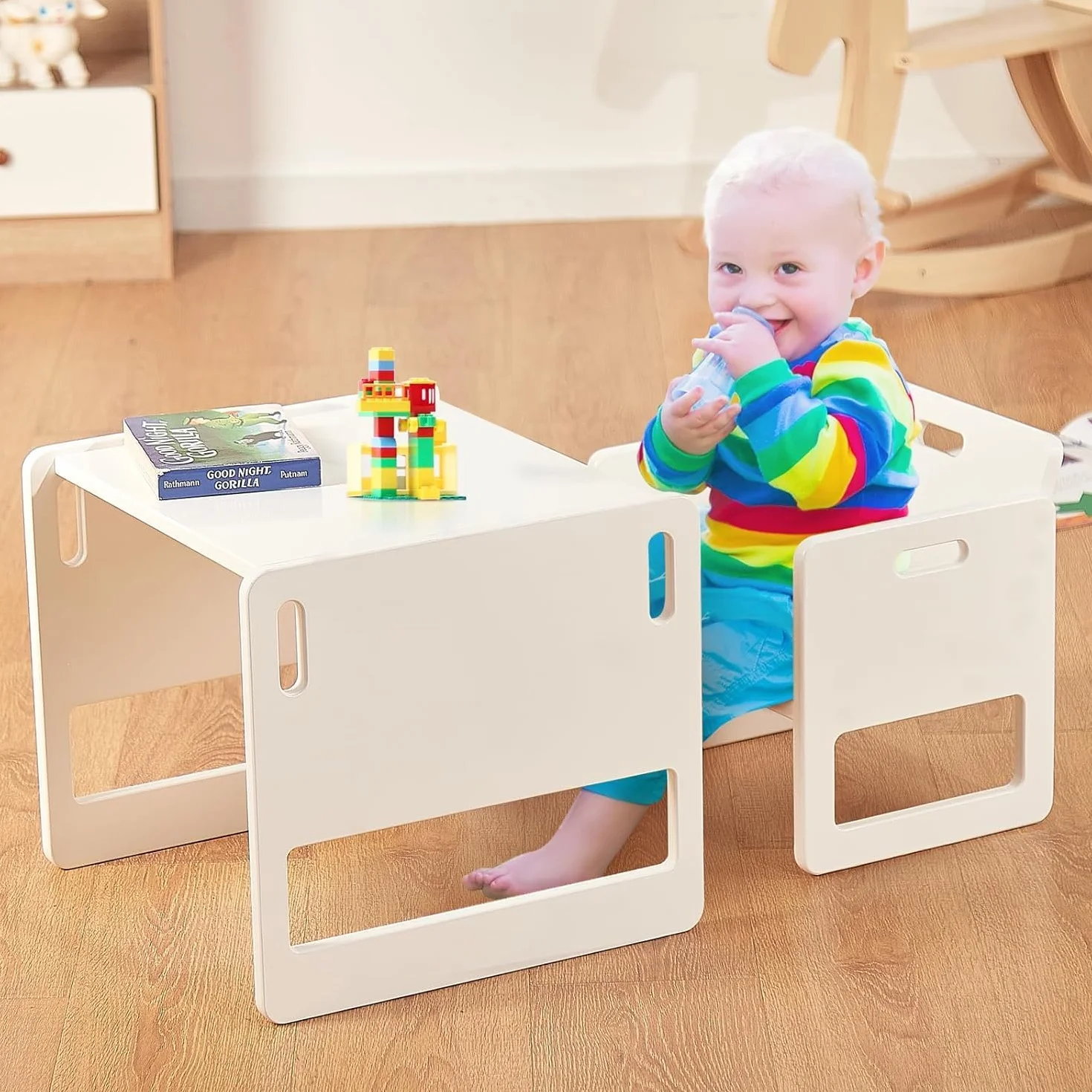 FUNLIO Montessori zestaw krzeseł dla dzieci z regulacją wysokości stół i krzesło biały