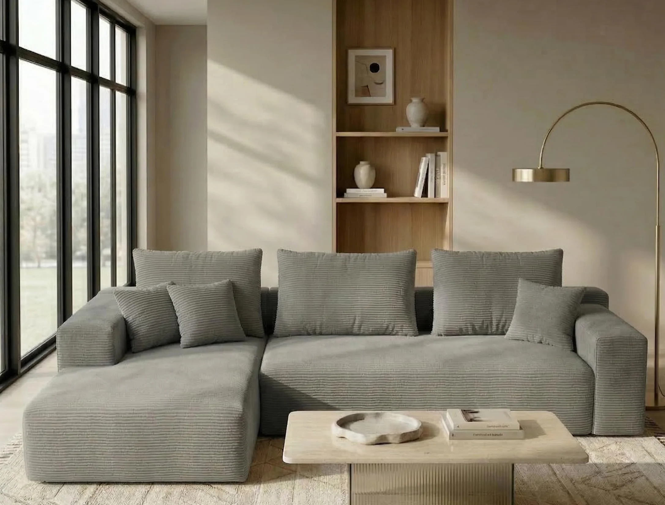 Chic Modular Chaiselongue Prawy Szezlong Pana Jasnoszary Skompresowana Pianka