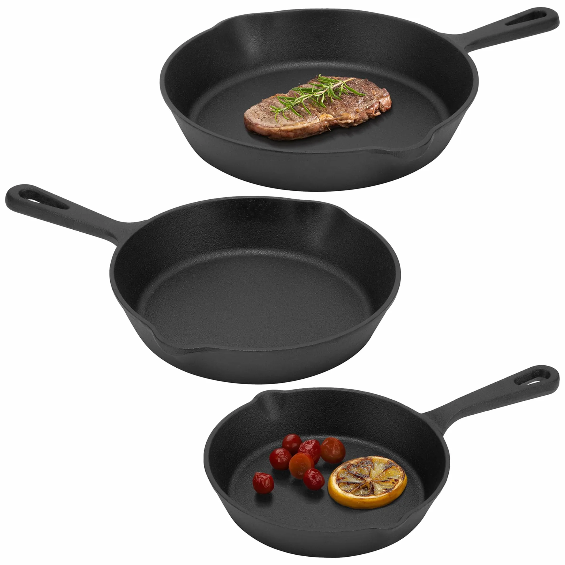 Navaris Patelnia żeliwna 3 sztuki 15 cm 20 cm 25 cm zestaw