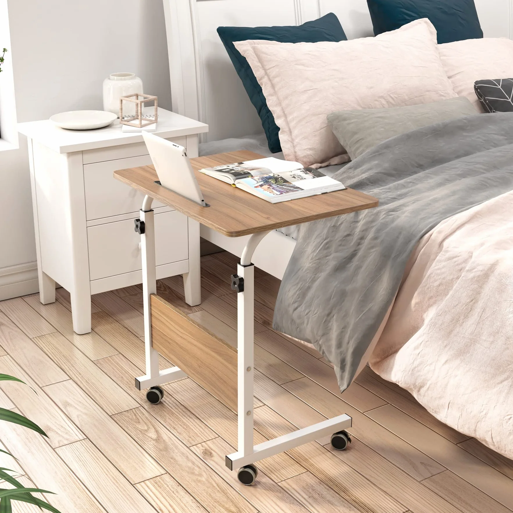 sogesfurniture Stolik pod laptopa z regulacją wysokości, komputer z miejscem na tablet, 60 x 40 cm, pielęgnacji, pomocniczy na kółkach, dąb 05#3-60OK