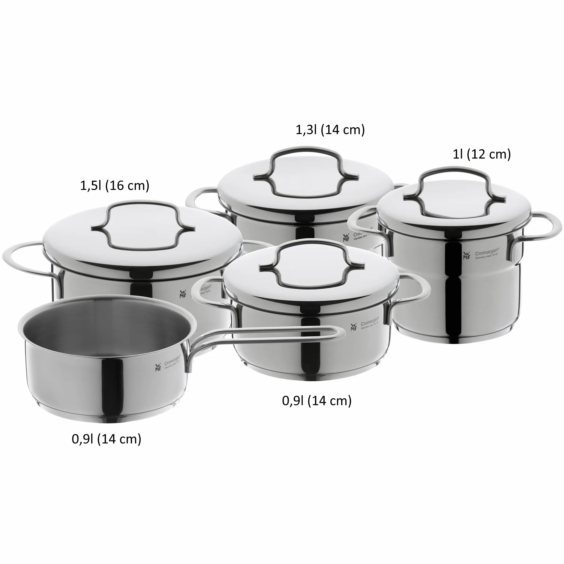 WMF 0798566040 Zestaw naczyń kuchennych, 5-częściowy mini, srebrny