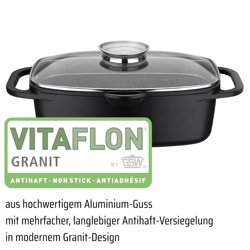 Gsw Gourmet Granit Naczynie Żaroodporne, Czarny, 33 x 21 cm
