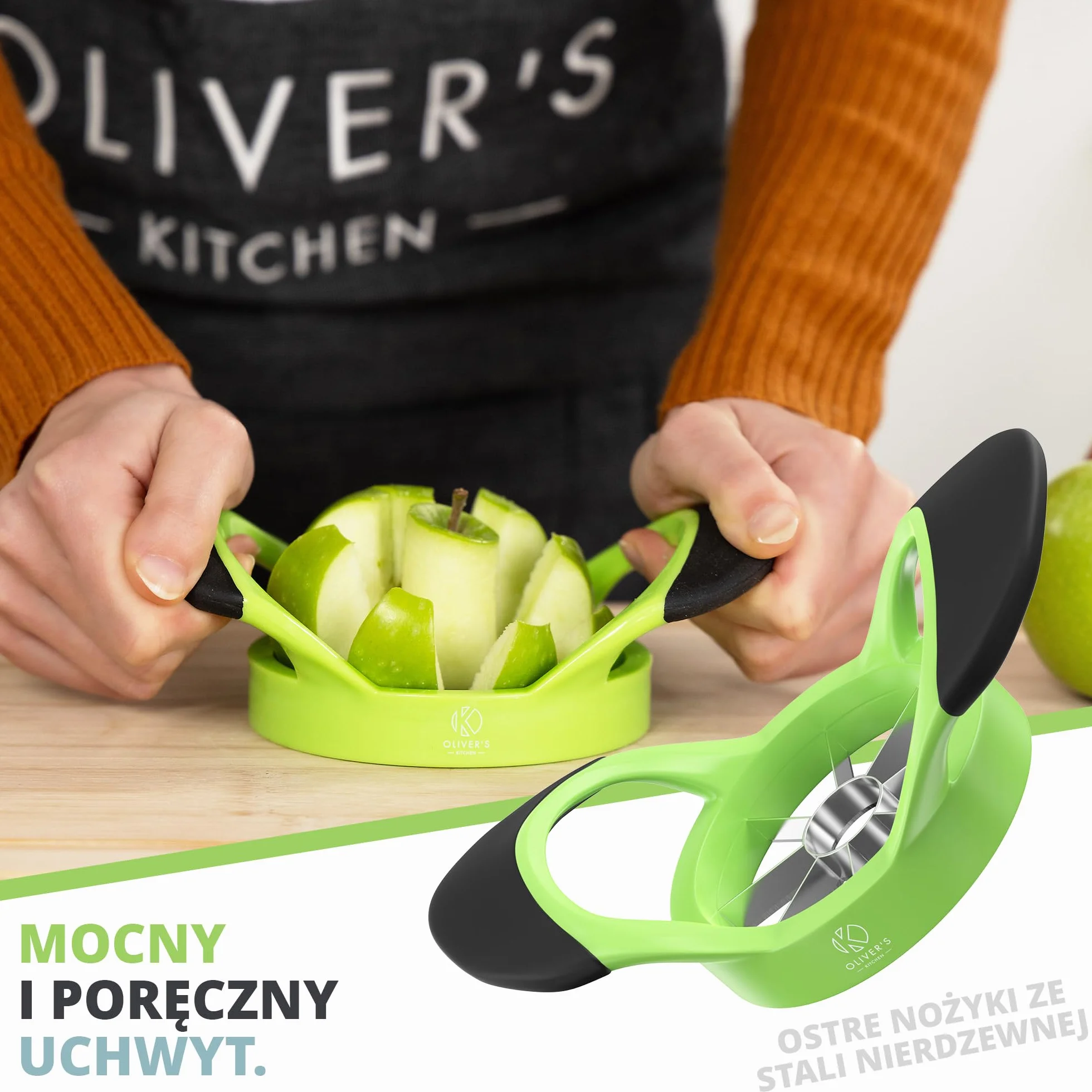 Oliver's Kitchen Wykrojnik i Drylownica do Jabłek – Szatkownica do Warzyw – Krajalnica z Antypoślizgowym Uchwytem