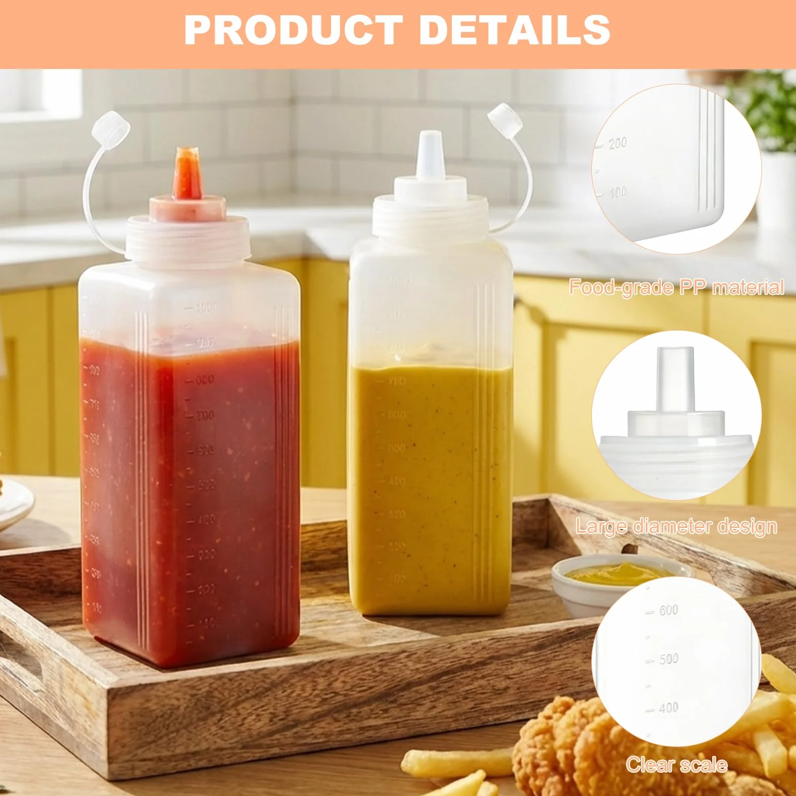 Butelka do wyciskania 1000 ml, 2 sztuki – nadaje się do kontaktu z żywnością, butelka do wyciskania z nakrętkami i etykietami, szczelna, praktyczny dozownik sosu do ketchupu, oleju, BBQ