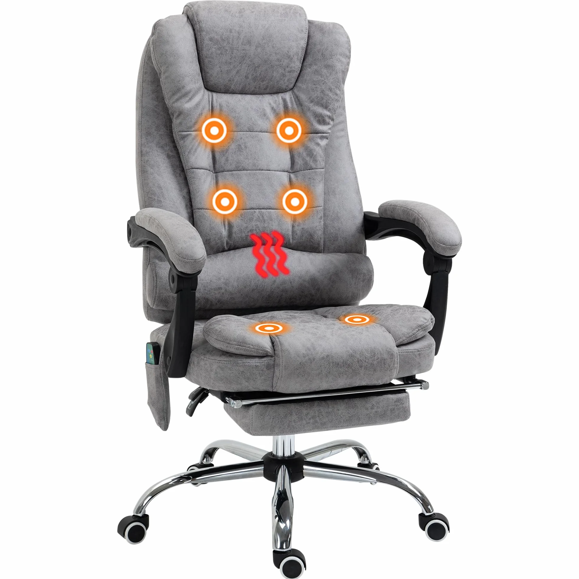 Vinsetto Fotel biurowy do masażu i ogrzewania, ergonomiczne krzesło biurowe z regulacją wysokości, odchylane oparcie, podnóżek, pilot przewodowy, obrotowy 360°, tkanina z mikrofibry, szary