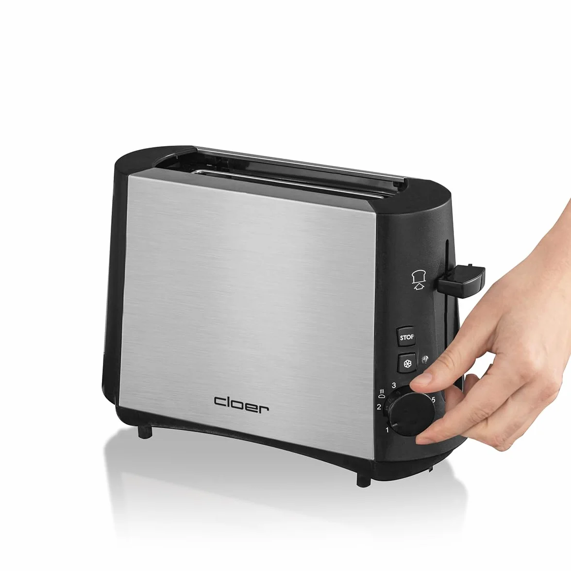 Cloer 3890 mini toster pojedynczy 600 W, szuflada na okruchy, matowa stal nierdzewna