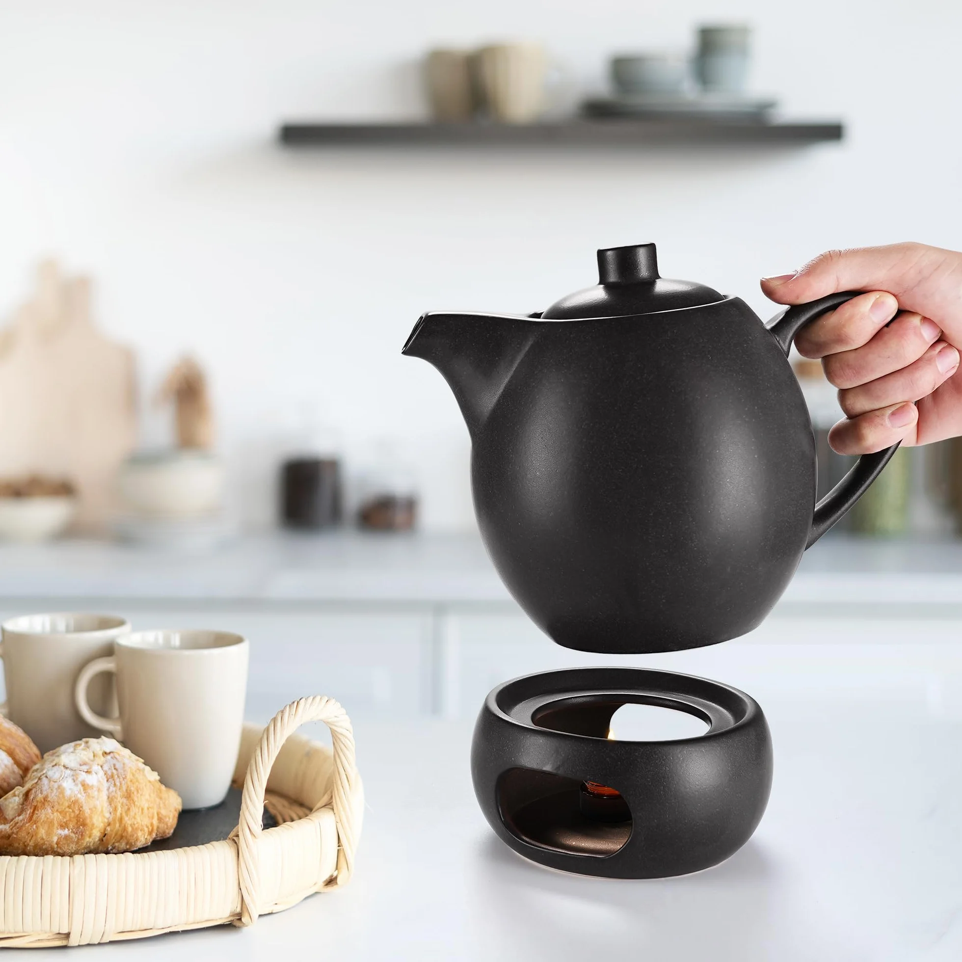 Dzbanek do herbaty z podgrzewaczem ceramiczny