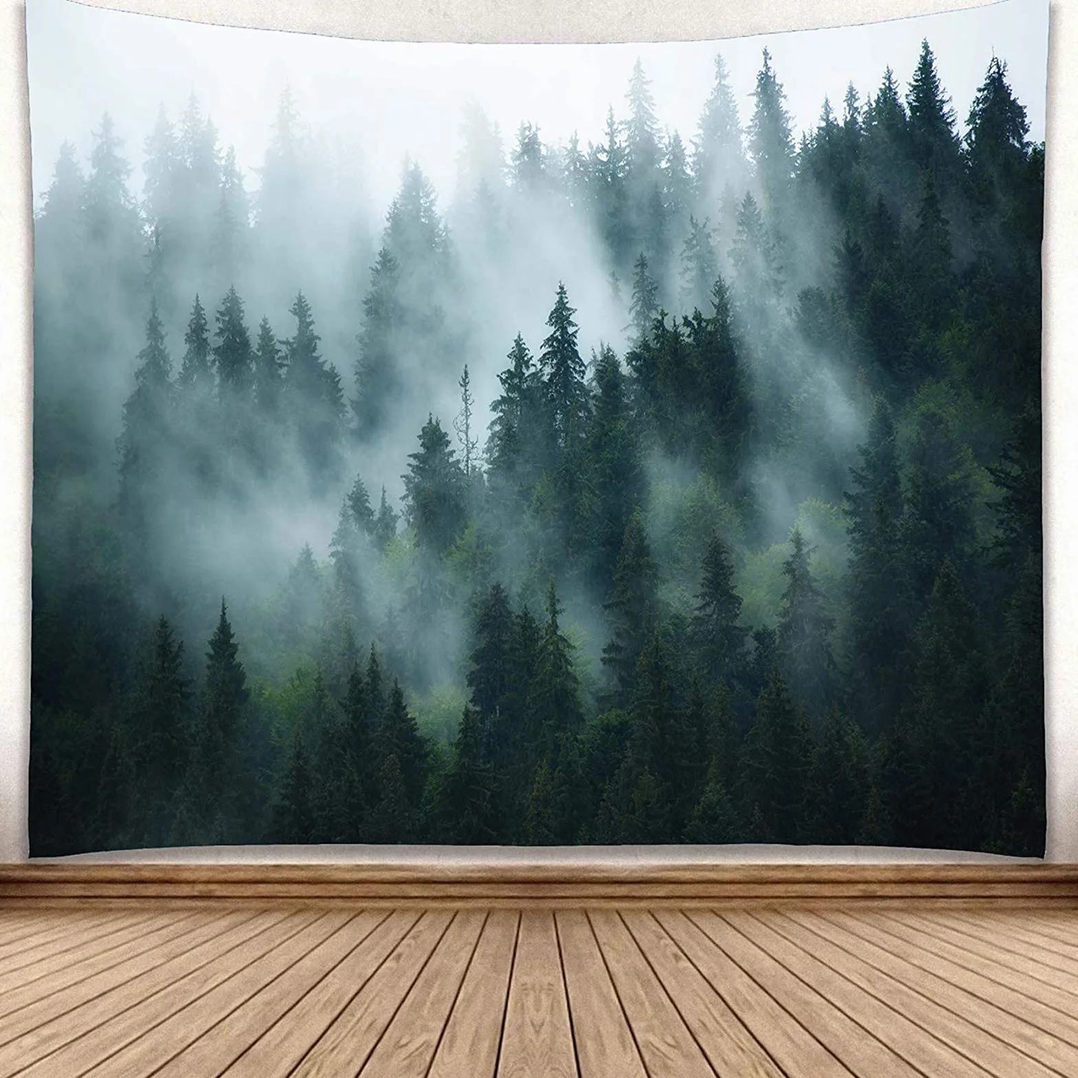 YISURE Misty Gobelin leśny, Gobelin ści enny Mgliste Drzewo, Duży Gobelin Natura Sosna Las Sztuka ścienna do sypialni Salon, 91"W x 71"L