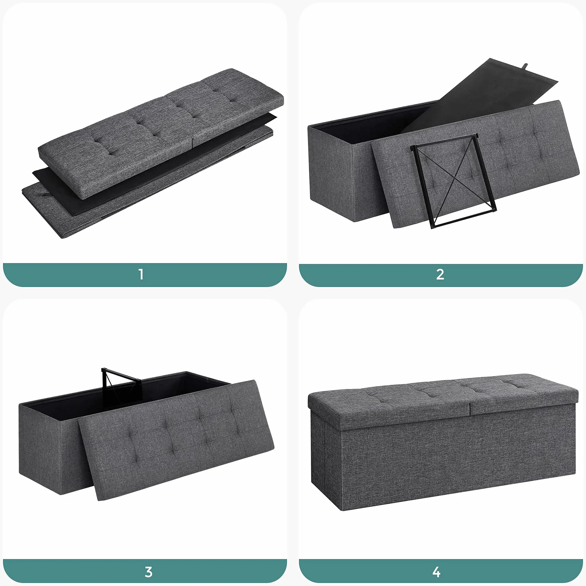 Songmics Ławka do Przedpokoju, Płyta Mdf, Ciemnoszary, 110 x 38 x 38 cm