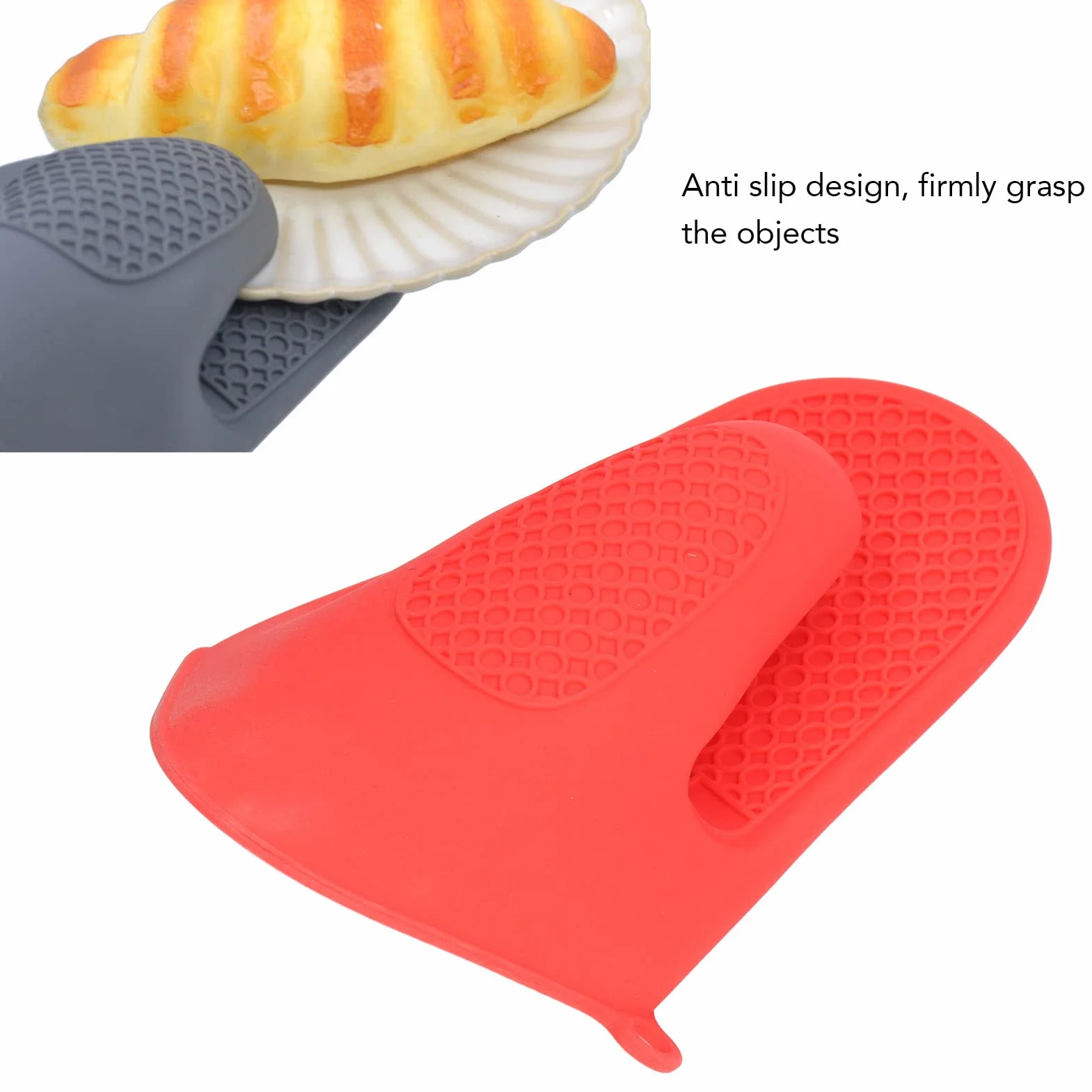 Silikonowe Rękawice Kuchenne Gotowanie Pinch Mitts Silikonowe 2 szt. Rękawice Kuchenne Silikonowe Zagęszczone Przeciw Poparzeniom Gotowanie Pinch Mitts do Kuchni (Czerwony)