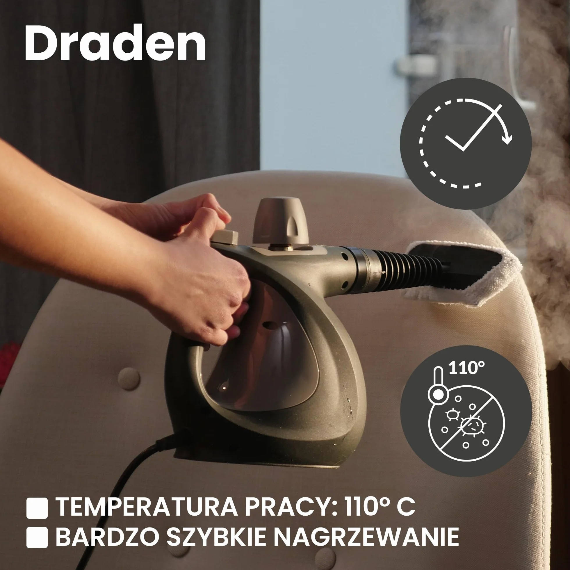 ZEEGMA Myjka Parowa 9 Końcówek IPX4 3 Bary 110°C 30 ml/min