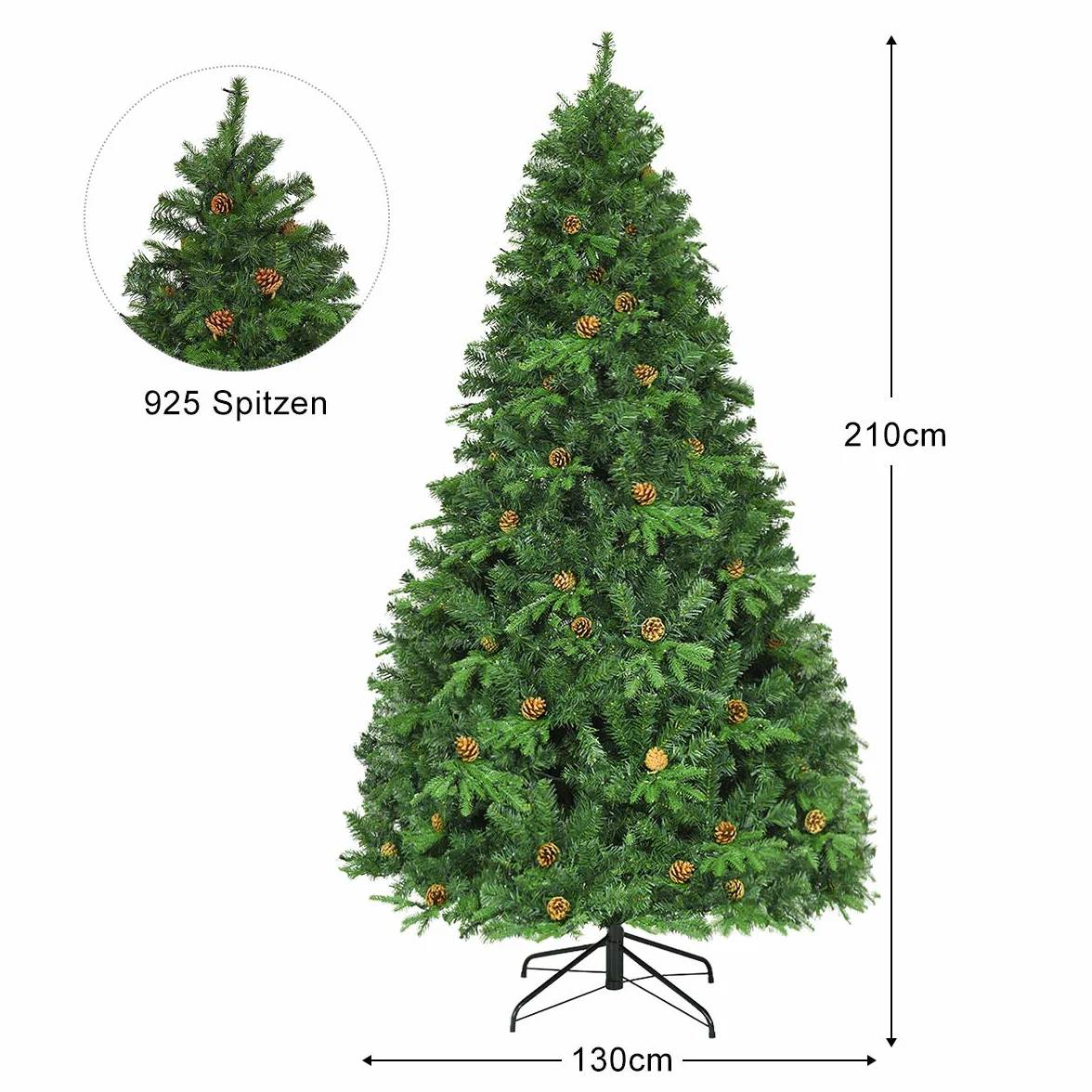 COSTWAY Sztuczna choinka LED, 210/225/240 cm, z systemem składania i metalowym stojakiem, udekorowana choinka, sztuczne drzewo na Boże Narodzenie idealne do domu, biura, sklepów i hoteli (210CM)